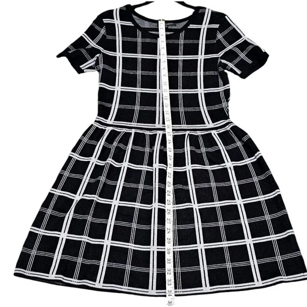 Romeo + Juliet Couture Womens Black & White Plaid Short Sleeve Knit Dress Size L